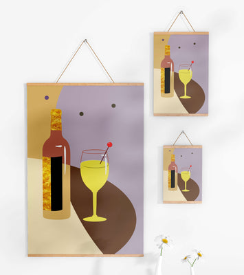 Minimalist Still Life with Wine Bottle and Glass in Soft Tones