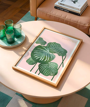 Abstract Botanical Green Leaves On Pink Background - Mi tienda