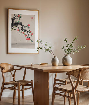 Asian ink painting featuring cherry blossoms on a textured background