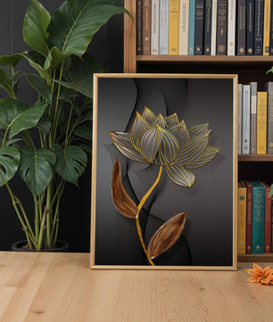Elegant Gold Outlined Lotus On Dark Background - Mi tienda