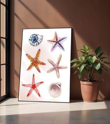 Watercolor collection of seashells and starfish illustration