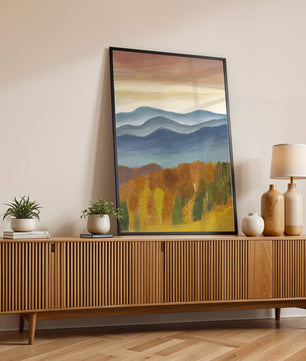 Autumn Mountain Landscape with Vibrant Trees and Colorful Sky