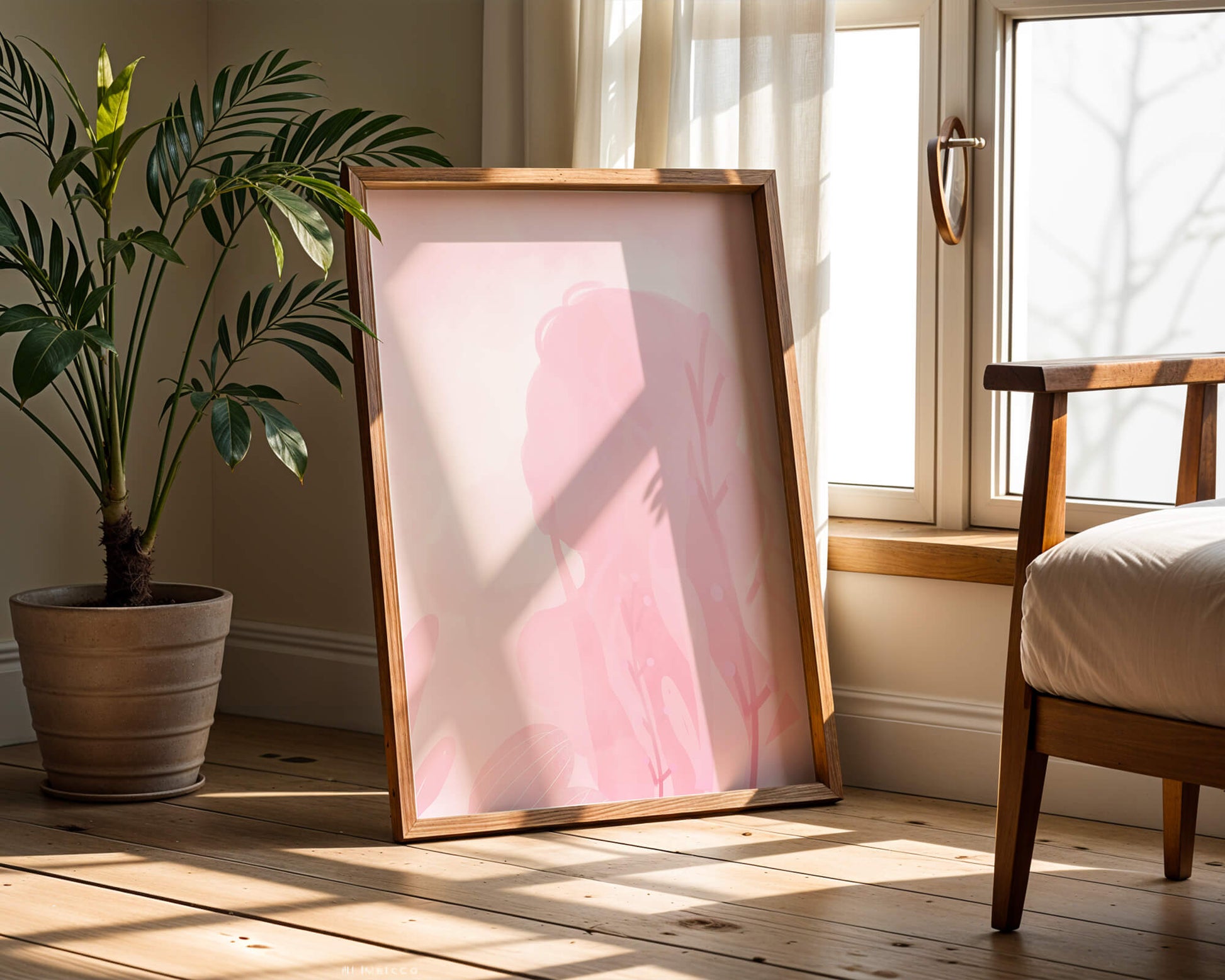Subtle pink abstract silhouette with floral elements