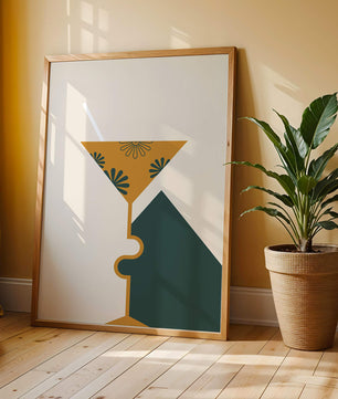 Cocktail Glass with Decorative Floral Design in Minimalist Art Style