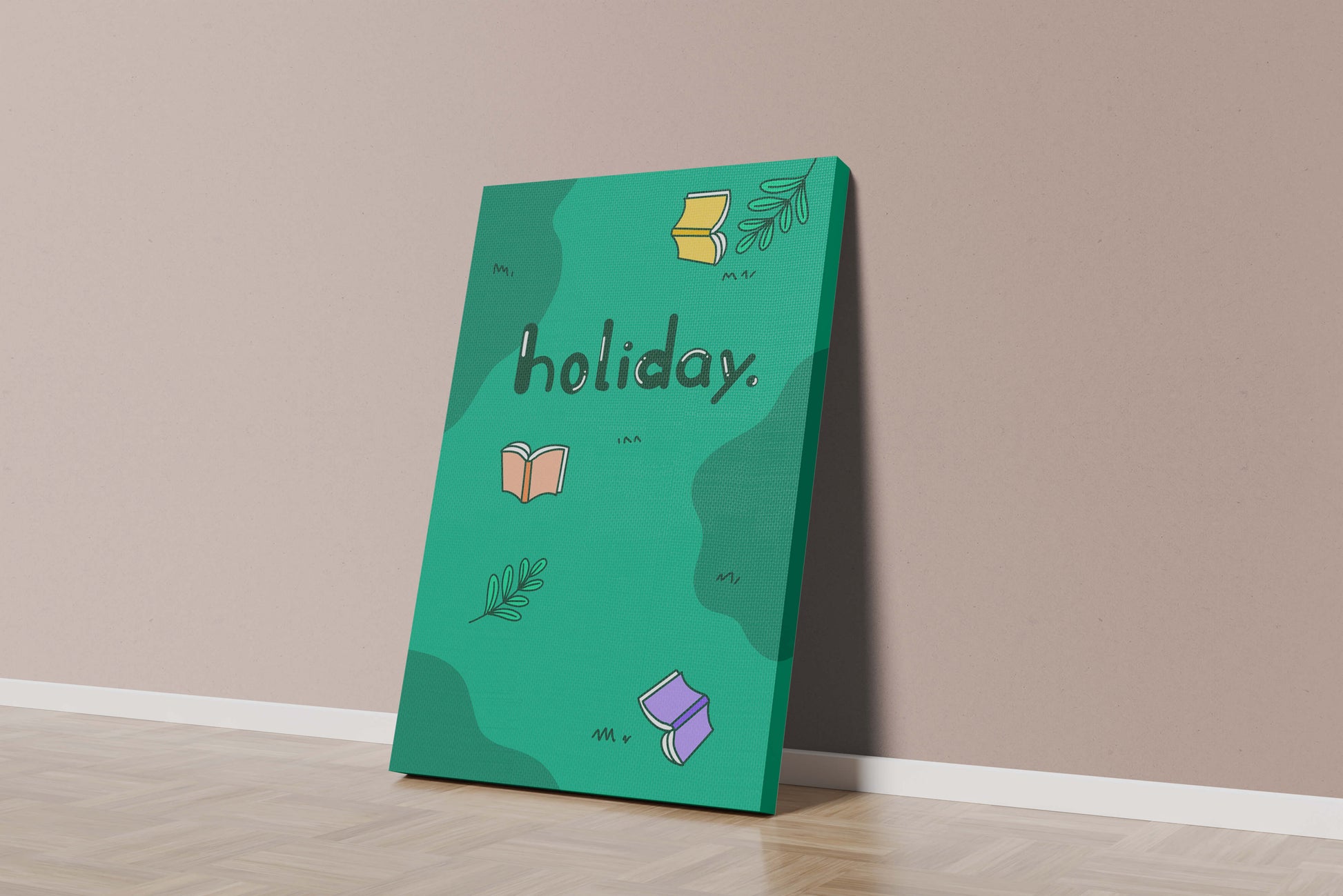 Colorful holiday-themed design with books and leaves