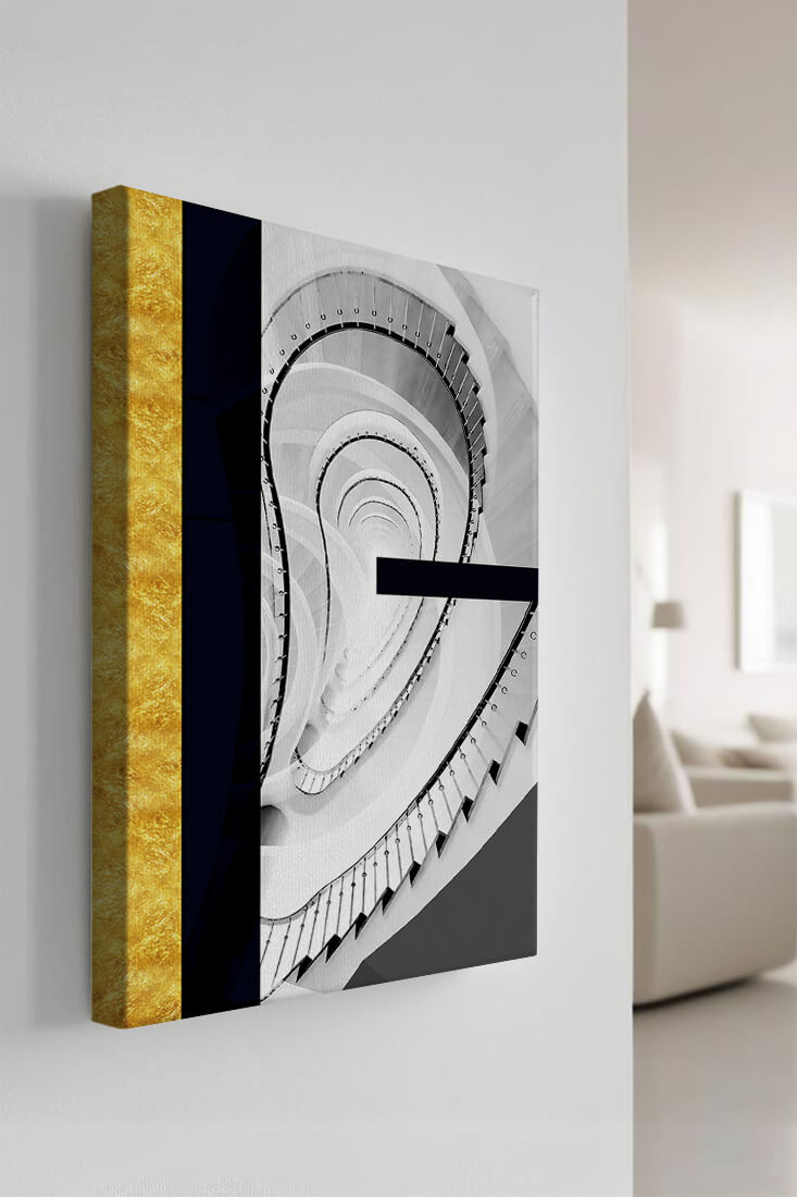 Abstract spiral staircase with a gold accent design