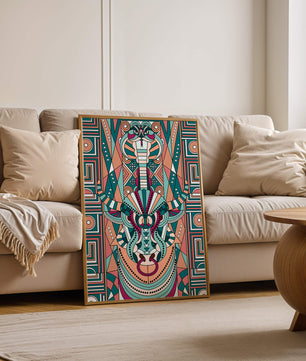 Ilustración art déco geométrica intrincada de serpiente y toro