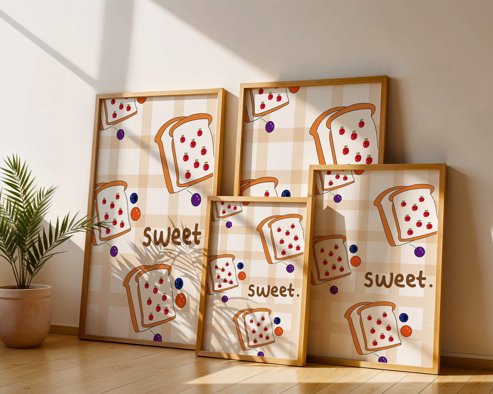 Playful toast pattern with fruit decor and text