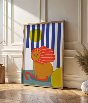 Colorful abstract lion illustration with vibrant stripes