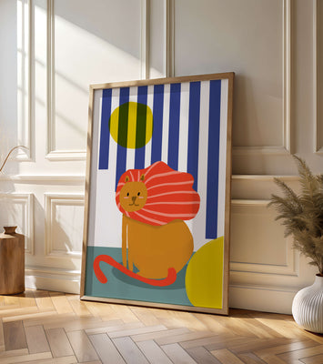 Colorful abstract lion illustration with vibrant stripes