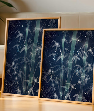 Illustration Of Bamboo With Snowfall In A Night Sky - Mi tienda