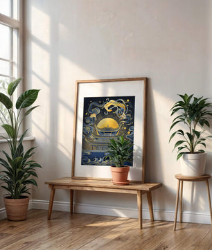 Traditional Asian Pagoda with Celestial Elements and Gold Accents - Mi tienda