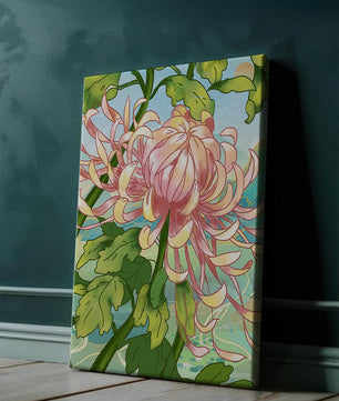 Belle illustration florale avec chrysanthème et feuilles vertes