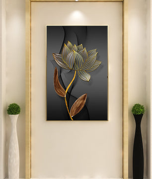 Elegant Gold Outlined Lotus On Dark Background - Mi tienda