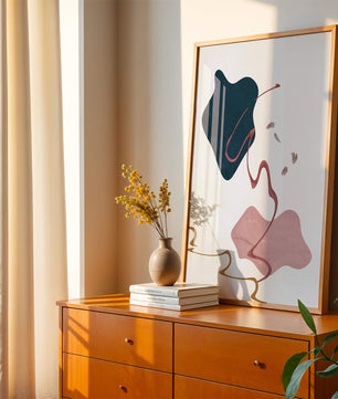 Abstract Minimalist Art with Curved Lines and Golden Accents