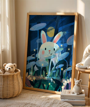 Cute rabbit in a dreamy moonlit forest