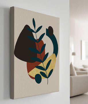 Abstract Botanical Composition with Geometric Shapes and Gold Accent - Mi tienda