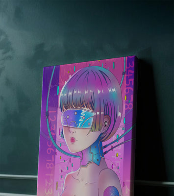 Futuristic Cyberpunk Girl with Neon Colors and Virtual Reality Elements