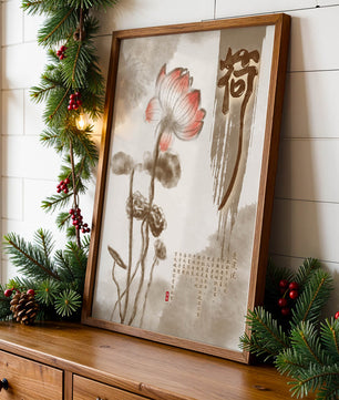 Lotus Flower with Asian Calligraphy in Watercolor Style - Mi tienda