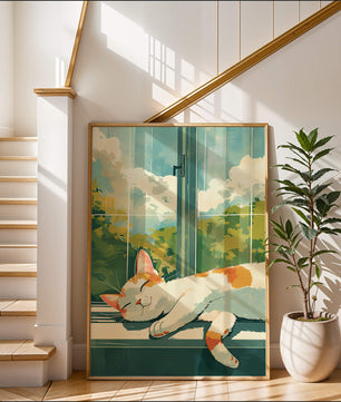 Peaceful Cat Napping by the Window with Sunlit Garden View - Mi tienda