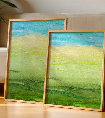 Abstract Landscape with Blue Sky and Green Fields