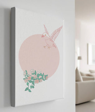 Pájaro pastel con elementos florales en estilo minimalista