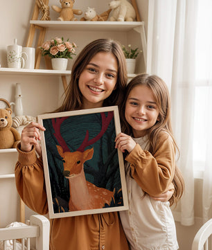 Ilustración majestuosa de un ciervo en un bosque místico
