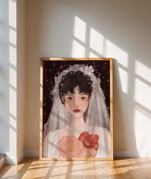 Elegant bridal portrait with floral crown and veil