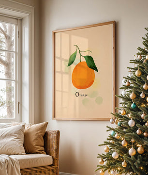 Illustration of a Single Orange with Leaves on a Textured Background - Mi tienda