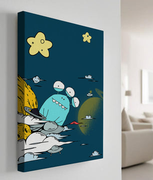 Playful Alien Illustration with Space Background and Stars - Mi tienda