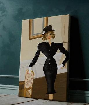 Elegant Woman in Vintage Fashion with Black Suit and Hat