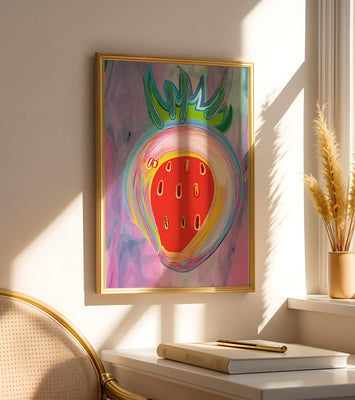 Colorful abstract strawberry with vibrant brush strokes