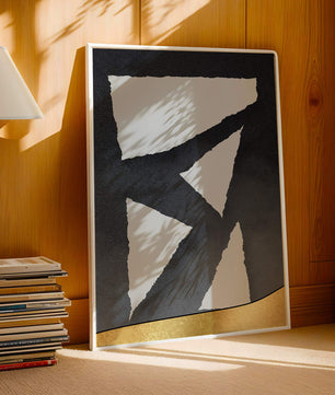 Abstract geometric design with gold and black elements