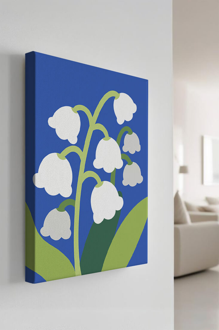 Abstract Lily of the Valley Illustration on Blue Background