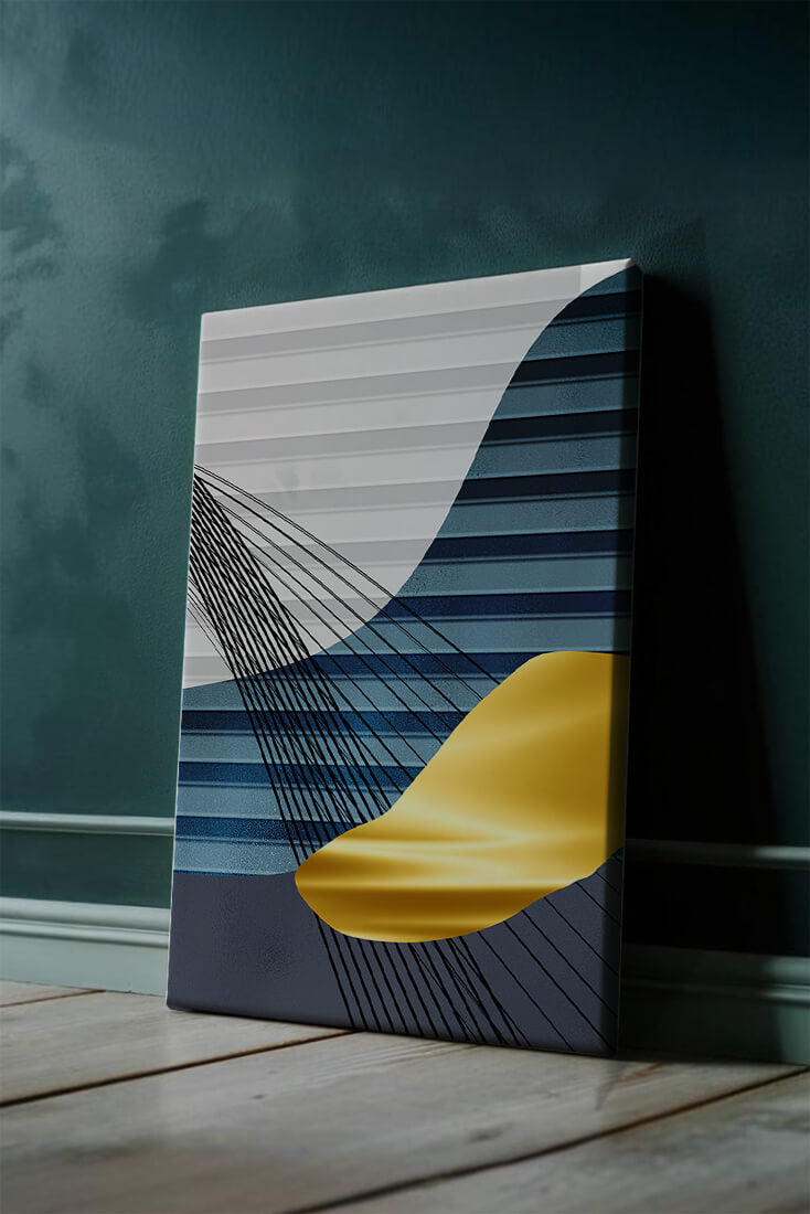 Abstract Composition with Blue and Gold Elements