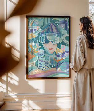 Futuristic digital art with virtual reality and technology themes