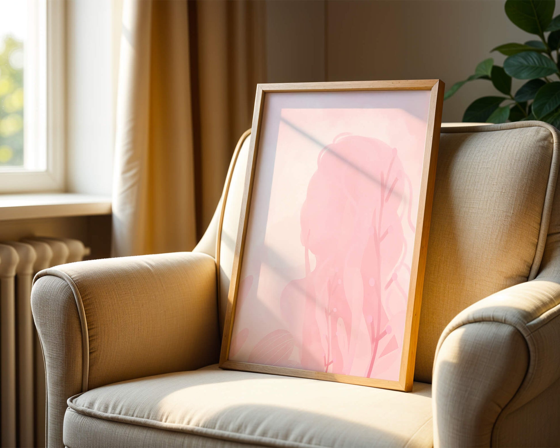 Subtle pink abstract silhouette with floral elements