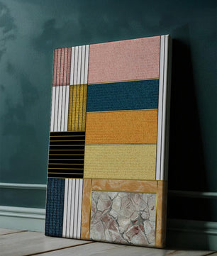 Geometric Abstract Art with Textured Blocks and Gold Accents - Mi tienda