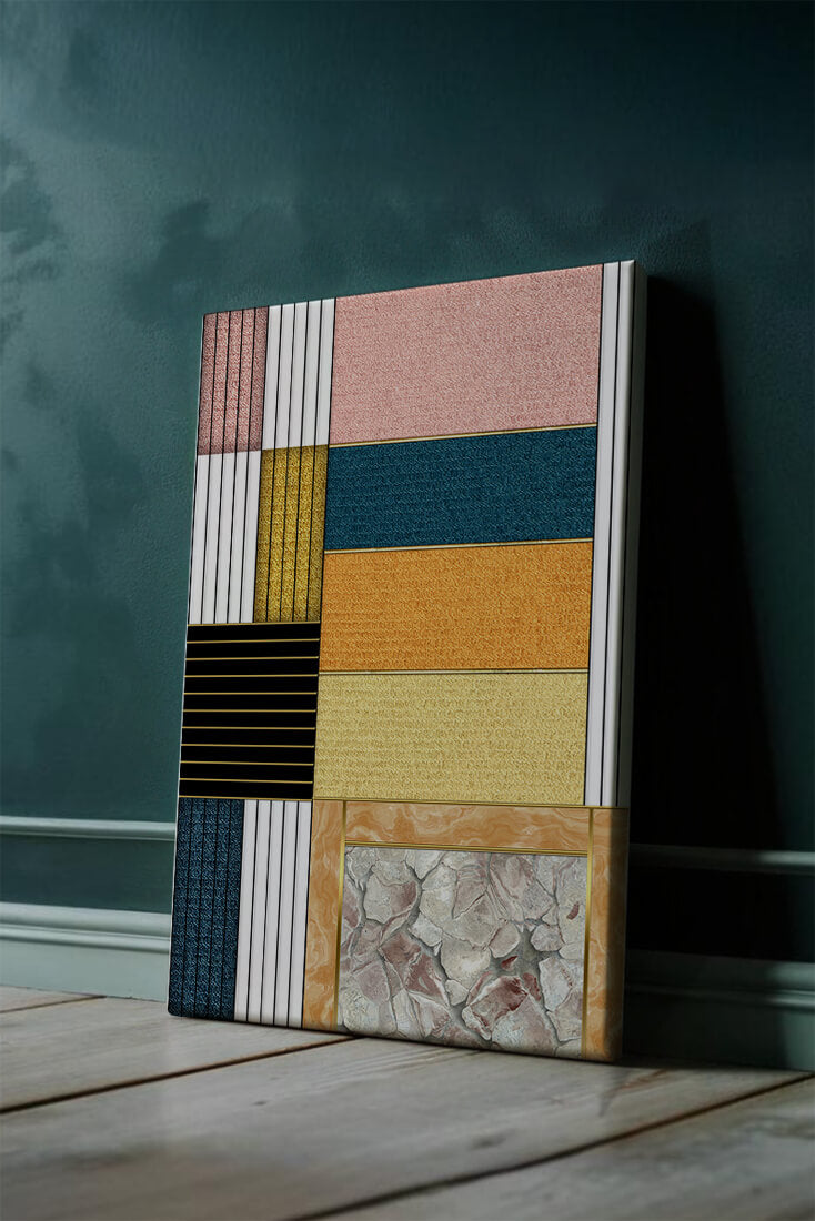 Geometric Abstract Art with Textured Blocks and Gold Accents - Mi tienda