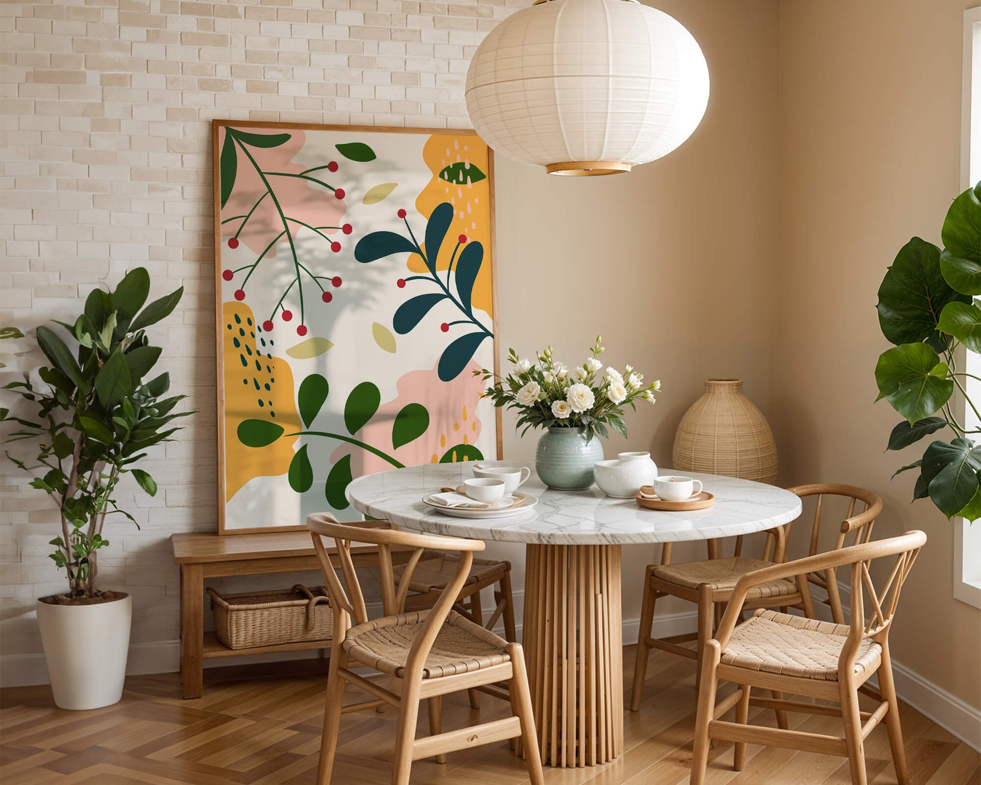 Abstract Floral Pattern with Bold Colors and Geometric Shapes