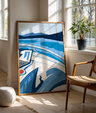 Modern Laptop and Scenic Lake View Illustration