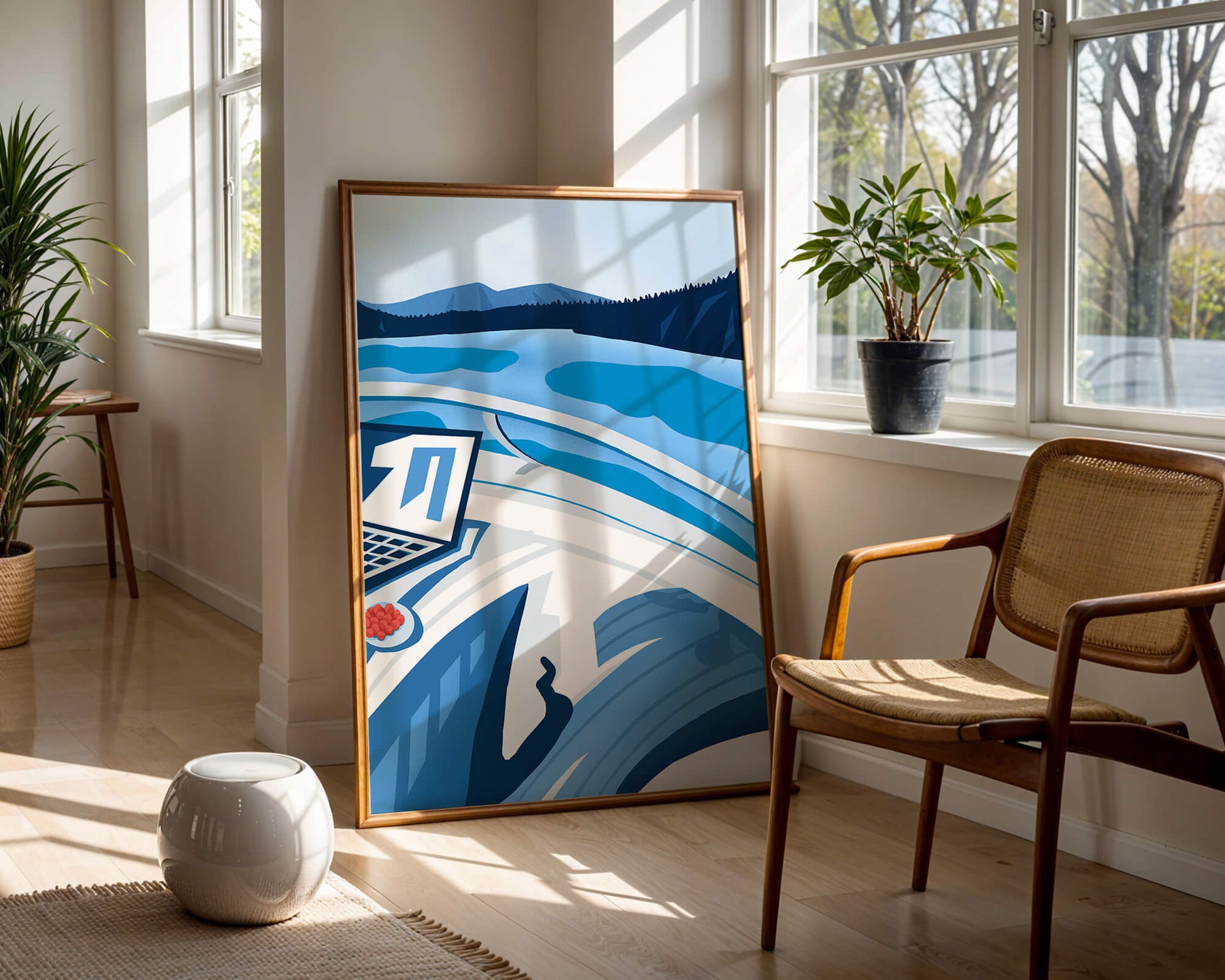 Modern Laptop and Scenic Lake View Illustration