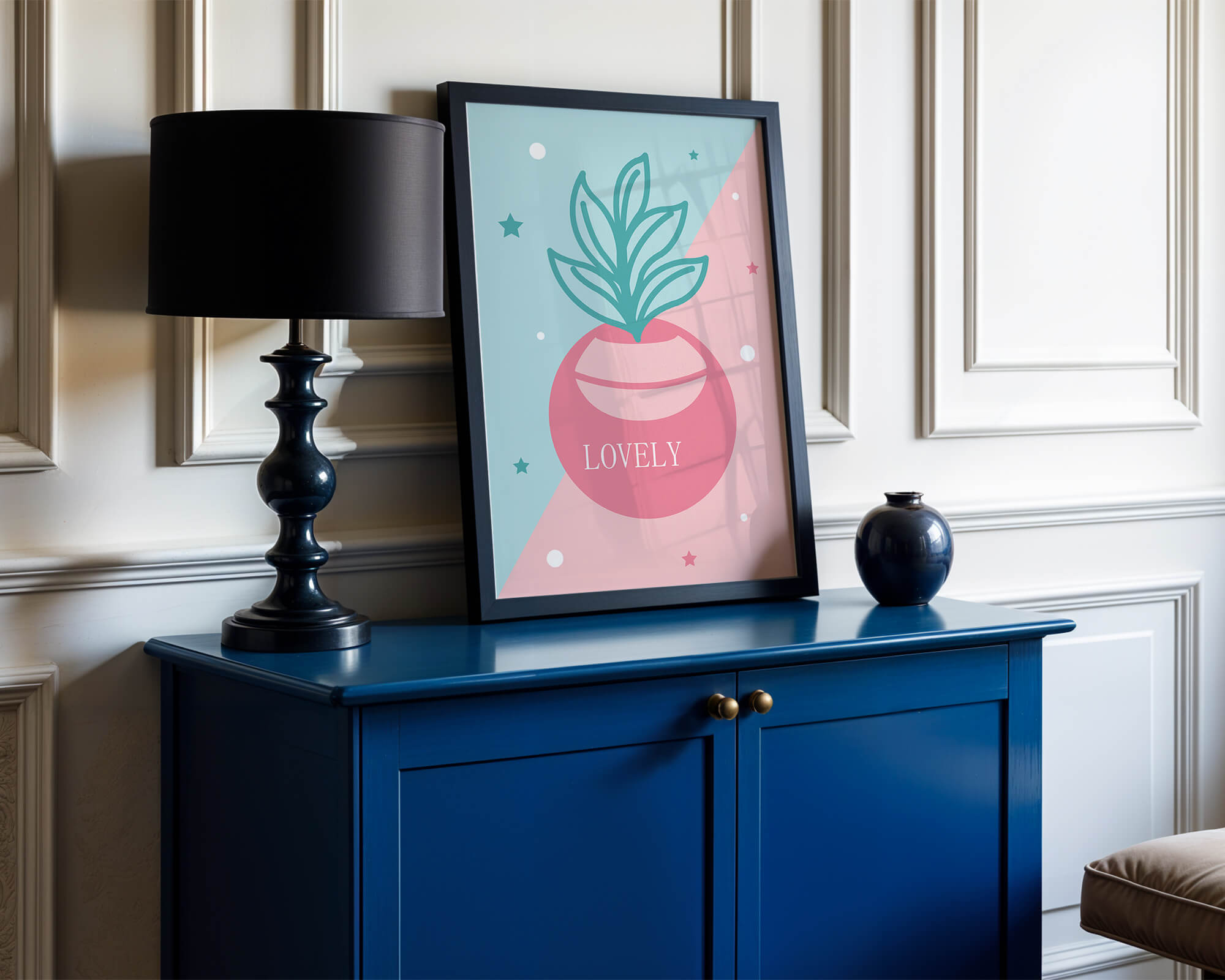 Playful pastel illustration with plant motif and stars