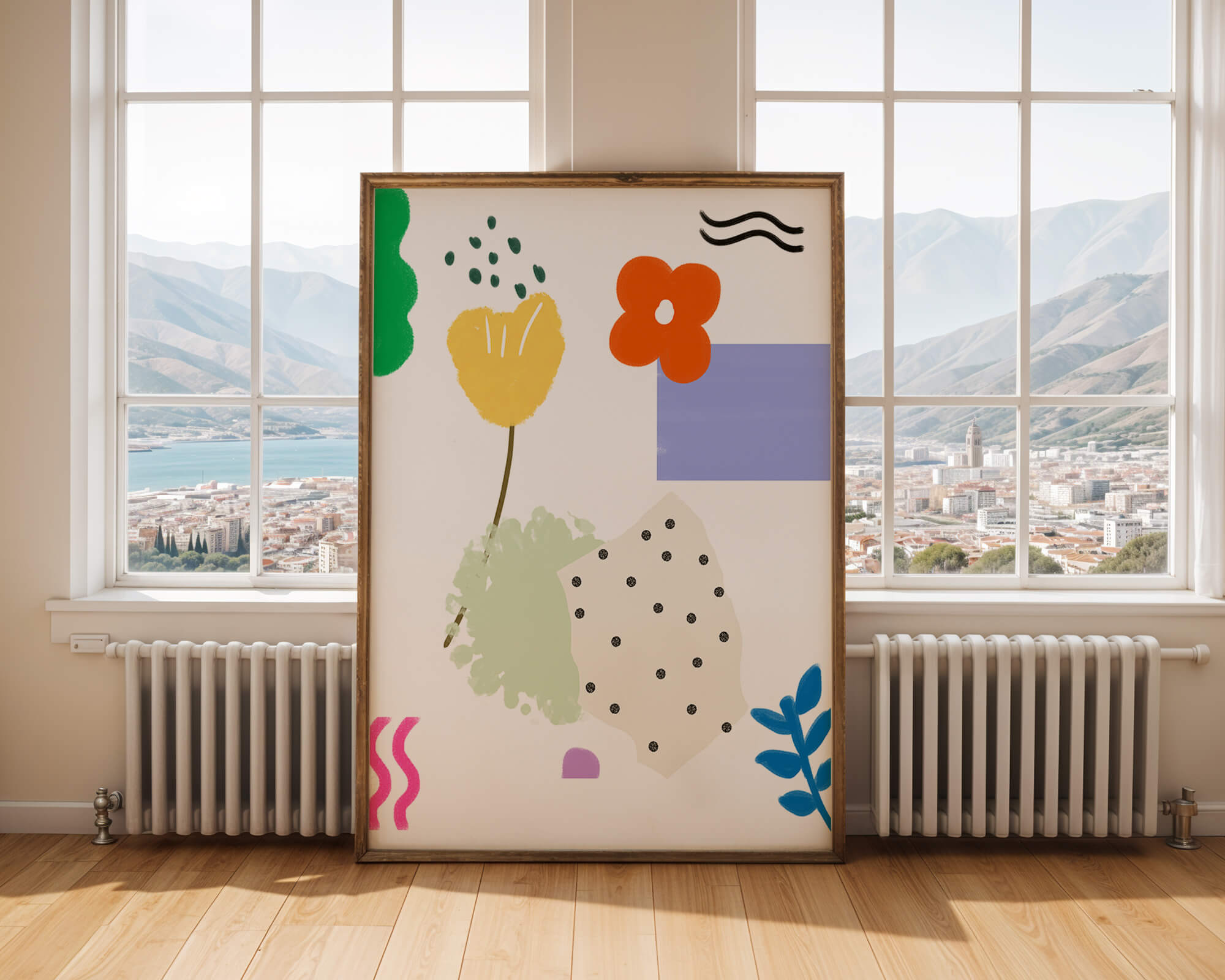 Abstract floral design with colorful geometric shapes
