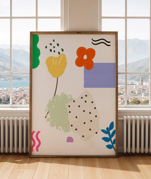 Abstraktes Blumendesign mit bunten geometrischen Formen