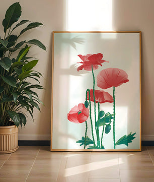 Red Poppies in Minimalist Natural Setting