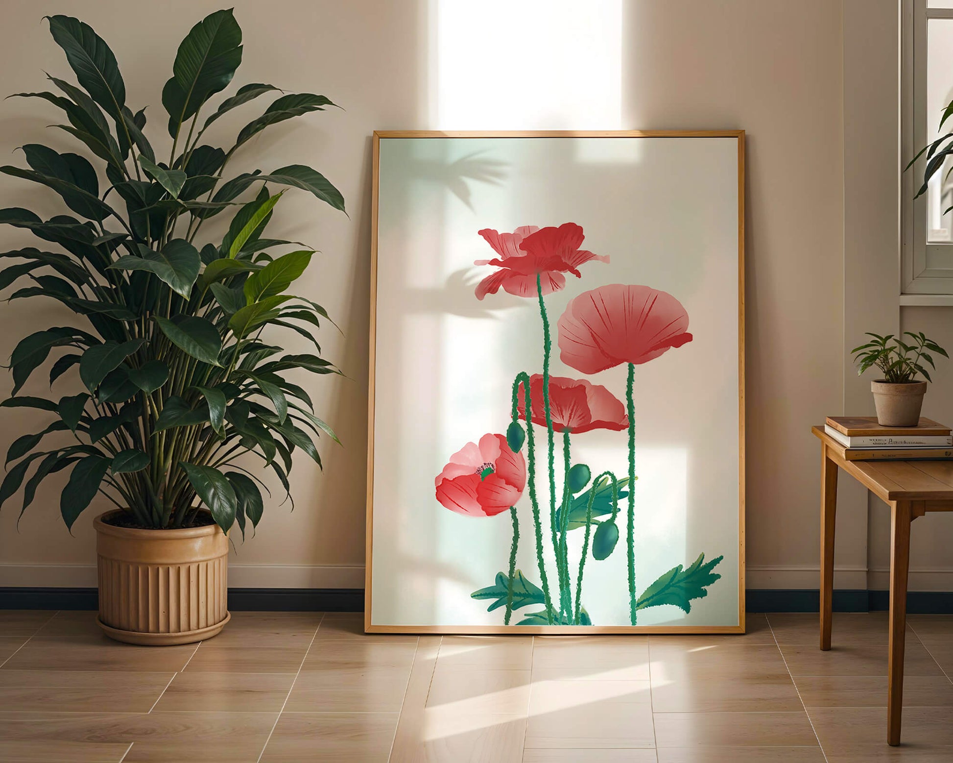 Amapolas rojas en un entorno natural minimalista
