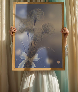 Carnations With Sparkles And Ribbon On Blue Background - Mi tienda