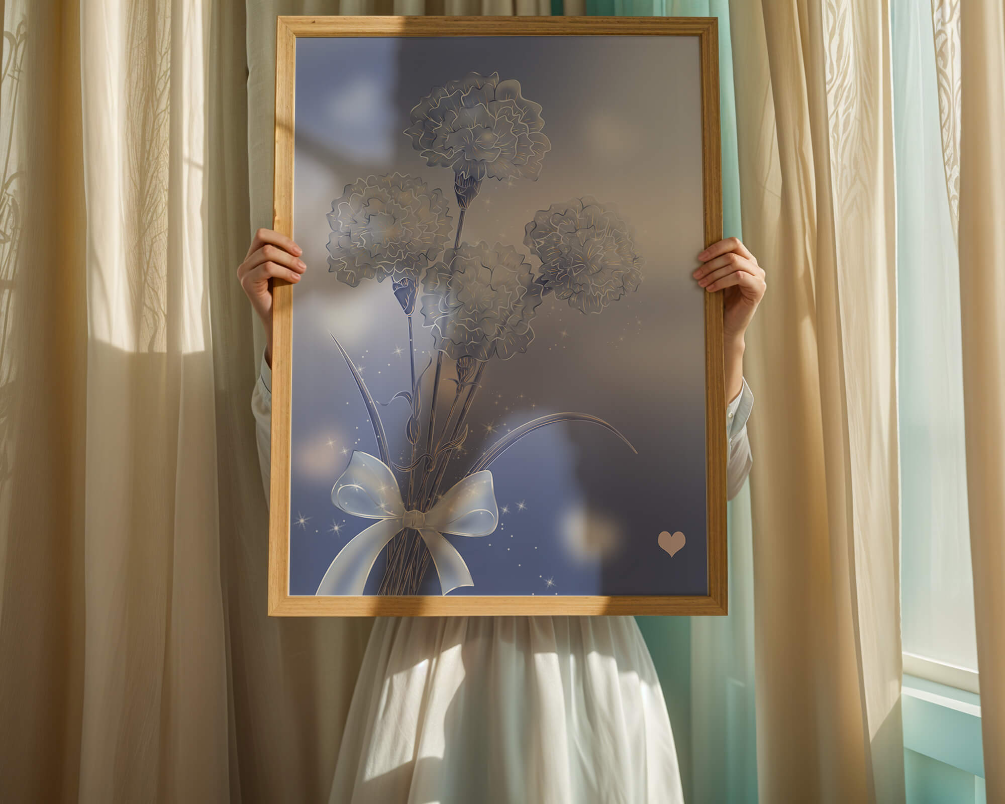 Carnations With Sparkles And Ribbon On Blue Background - Mi tienda