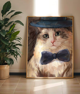 Gato encantador con traje formal, sombrero y corbata de moño